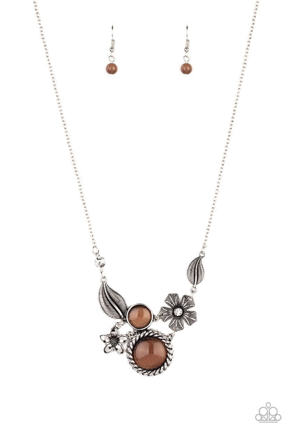 Paparazzi Accessories-Exquisitely Eden Brown Cat's Eye Floral Necklace Set