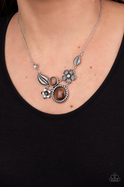 Paparazzi Accessories-Exquisitely Eden Brown Cat's Eye Floral Necklace Set
