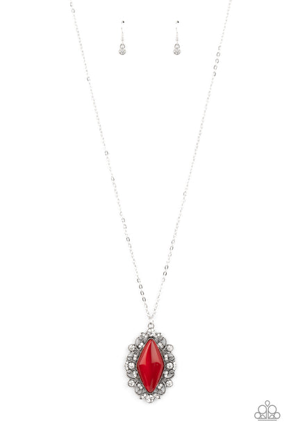 Paparazzi Accessories-Exquisitely Enchanted Red Leafy White Rhinestone Necklace Set