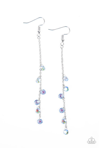 Paparazzi Accessories-Extended Eloquence Blue Iridescent Twinkly Tassel  Earrings