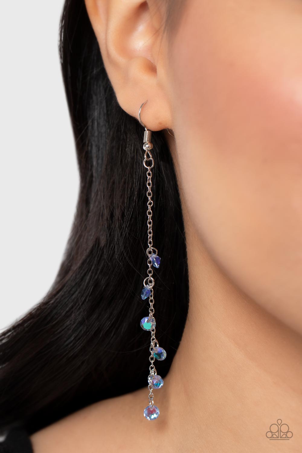 Paparazzi Accessories-Extended Eloquence Blue Iridescent Twinkly Tassel  Earrings