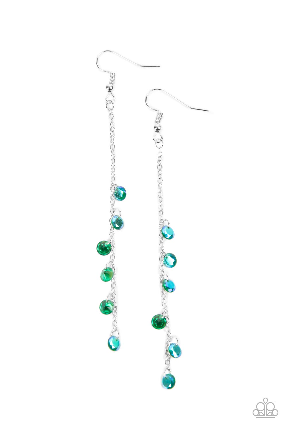 Paparazzi Accessories-Extended Eloquence Green Iridescent Twinkly Tassel Earrings