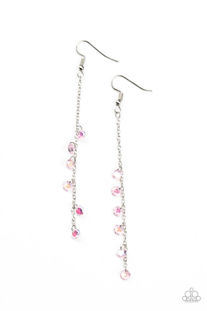 Paparazzi Accessories-Extended Eloquence Pink Iridescence Twinkly Tassel Earrings