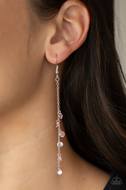 Paparazzi Accessories-Extended Eloquence Pink Iridescence Twinkly Tassel Earrings