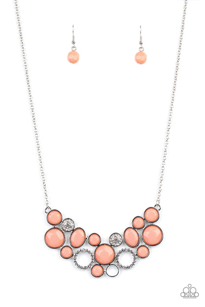Paparazzi Accessories-Extra Eloquent Coral/White Rhinestone Necklace Set