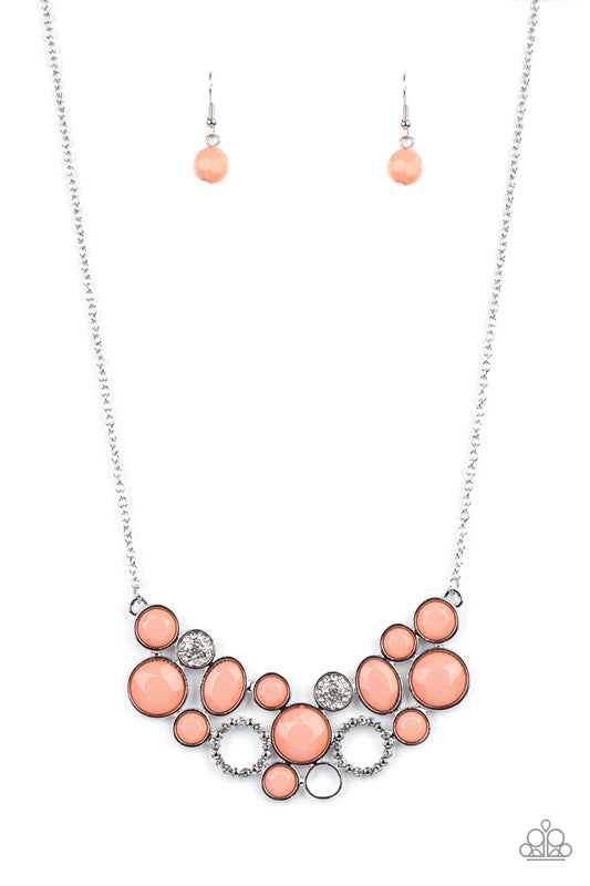 Paparazzi Accessories-Extra Eloquent Coral/White Rhinestone Necklace Set