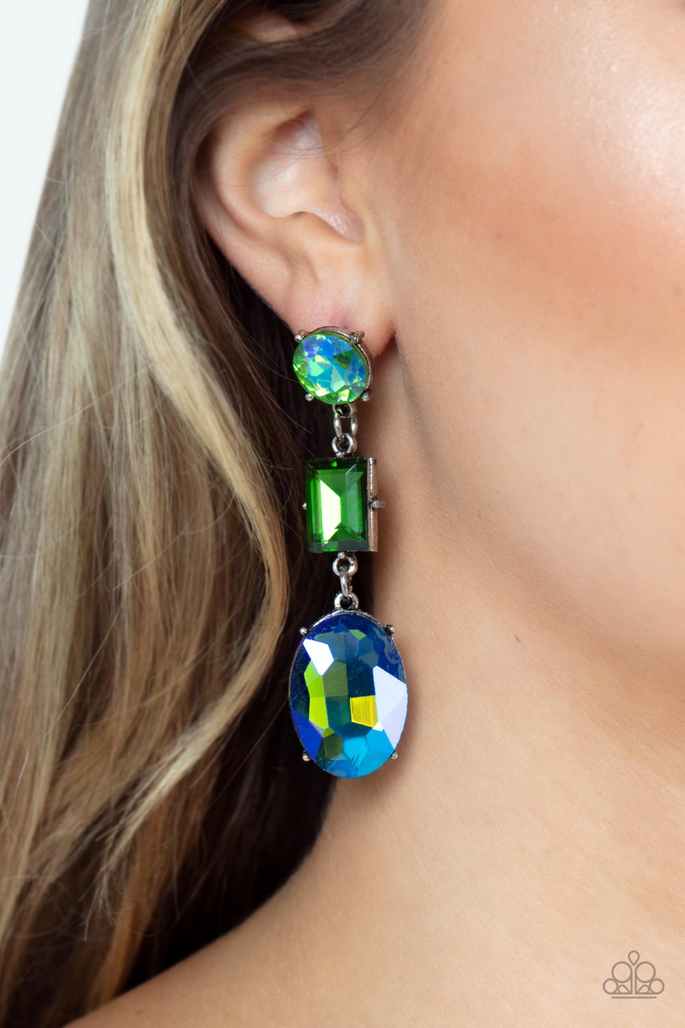 Paparazzi Accessories-Extra Envious Green Emerald 3 Lure Earrings