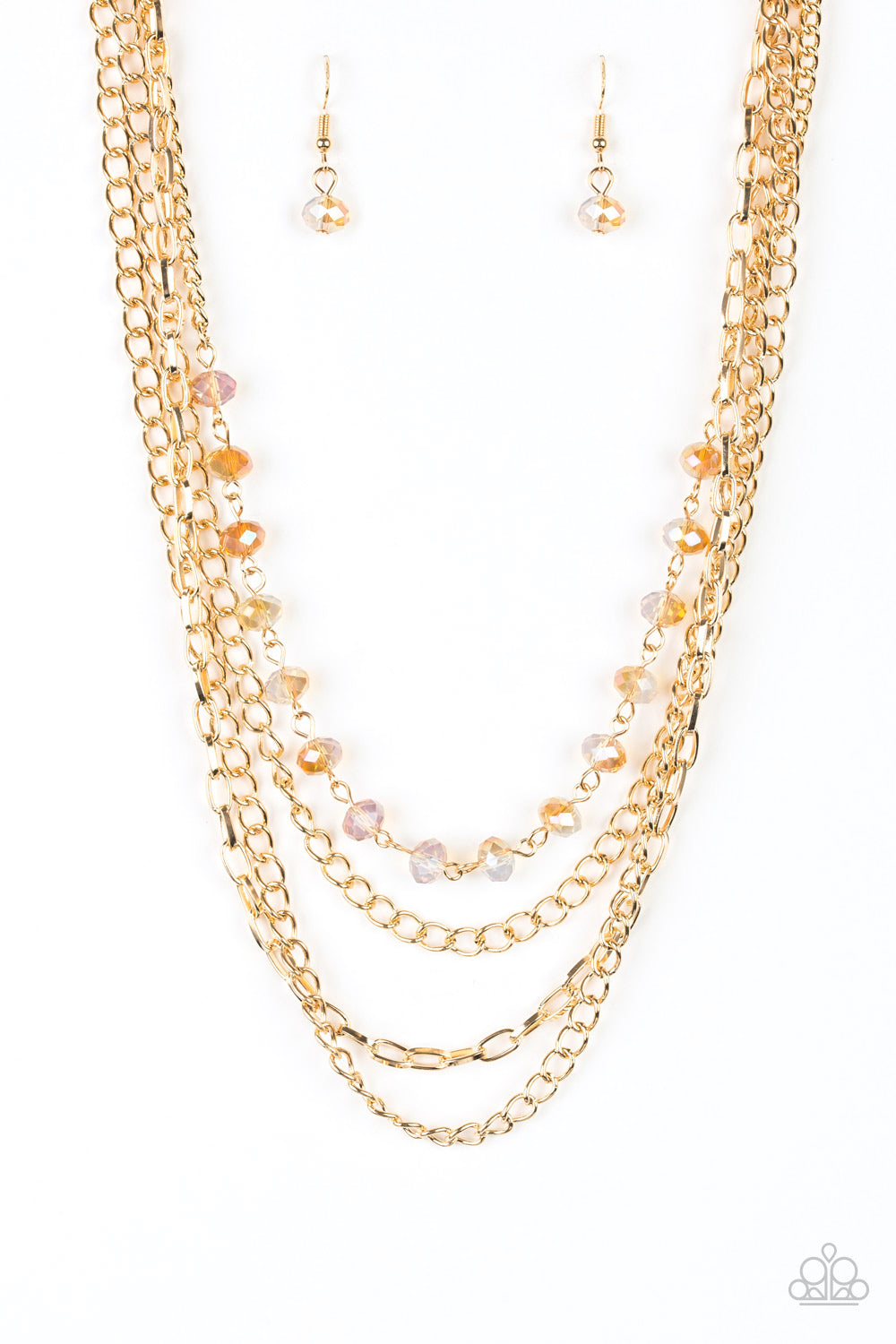 Paparazzi Accessories-Extravagant Elegance Gold Dusted Gem Necklace Set