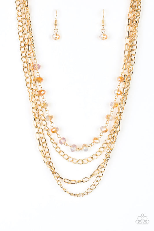 Paparazzi Accessories-Extravagant Elegance Gold Dusted Gem Necklace Set
