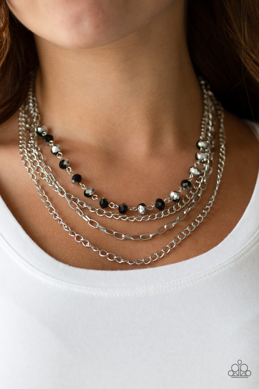 Paparazzi Accessories-Extravagant Elegance Multi Silver Black Bead Necklace Set