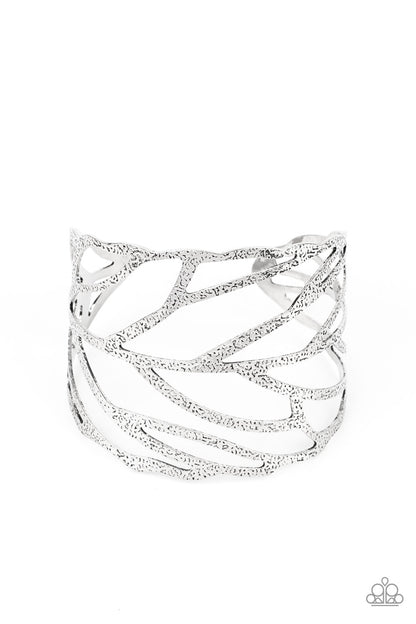 Paparazzi Accessories-FLOCK< Stock, and Barrel Silver Feather Wrap Cuff Bracelet