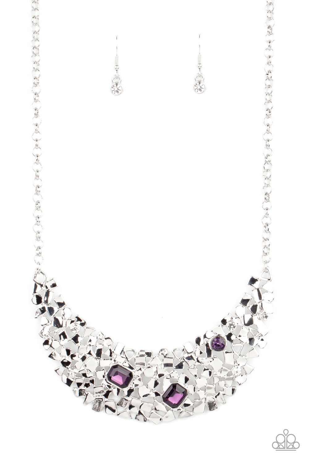 Paparazzi Accessories-Fabulously Fragmented Purple/White Rhinestone Necklace Set