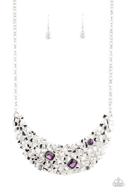 Paparazzi Accessories-Fabulously Fragmented Purple/White Rhinestone Necklace Set