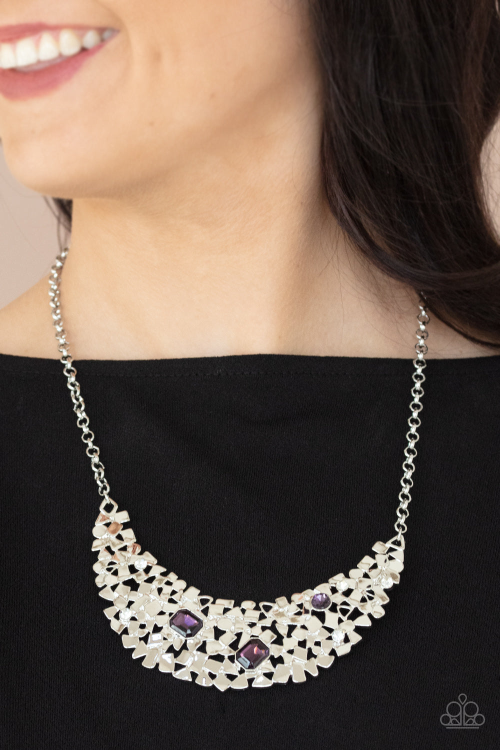 Paparazzi Accessories-Fabulously Fragmented Purple/White Rhinestone Necklace Set