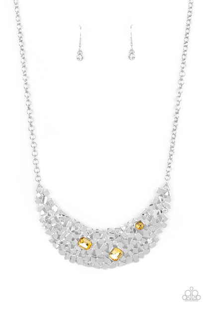 Paparazzi Accessories-Fabulously Fragmented Yellow White Rhinestone Necklace Set