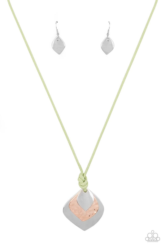Paparazzi Accessories-Face The ARTIFACTS Green Silver hammered Copper Necklace Set