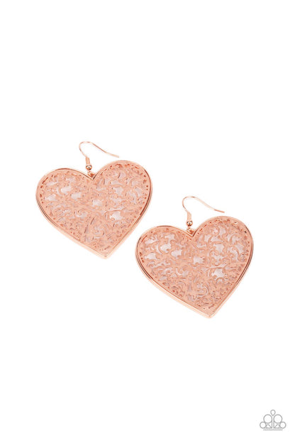 Paparazzi Accessories-Fairest In The Land Copper Heart Filigree Earrings