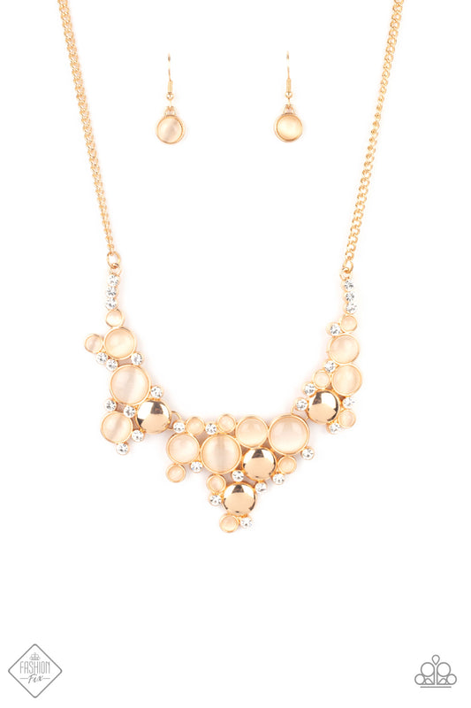 Paparazzi Accessories-Fairytale Affair Gold Champagne Cat's Eye Necklace Set