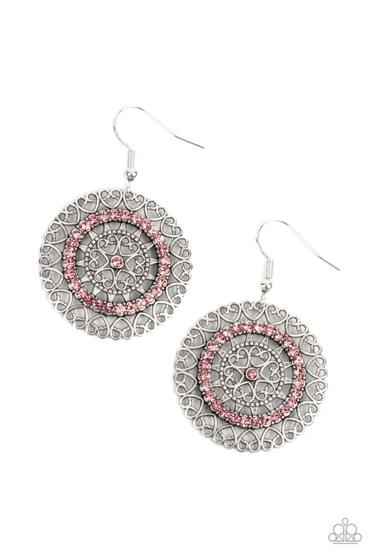 Paparazzi Accessories-Fairytale Finale Enchanting Pink Heart Rhinestone Earrings