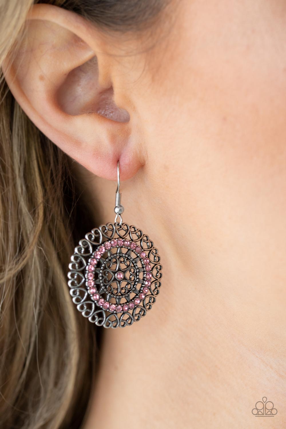 Paparazzi Accessories-Fairytale Finale Enchanting Pink Heart Rhinestone Earrings