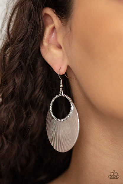 Paparazzi Accessories-Fan Girl Glam Silver Crescent Textured Shaped Earrings