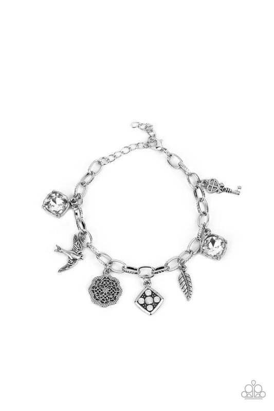 Paparazzi Accessories-Fancifully Flightly White Fluttering Feather Bracelet