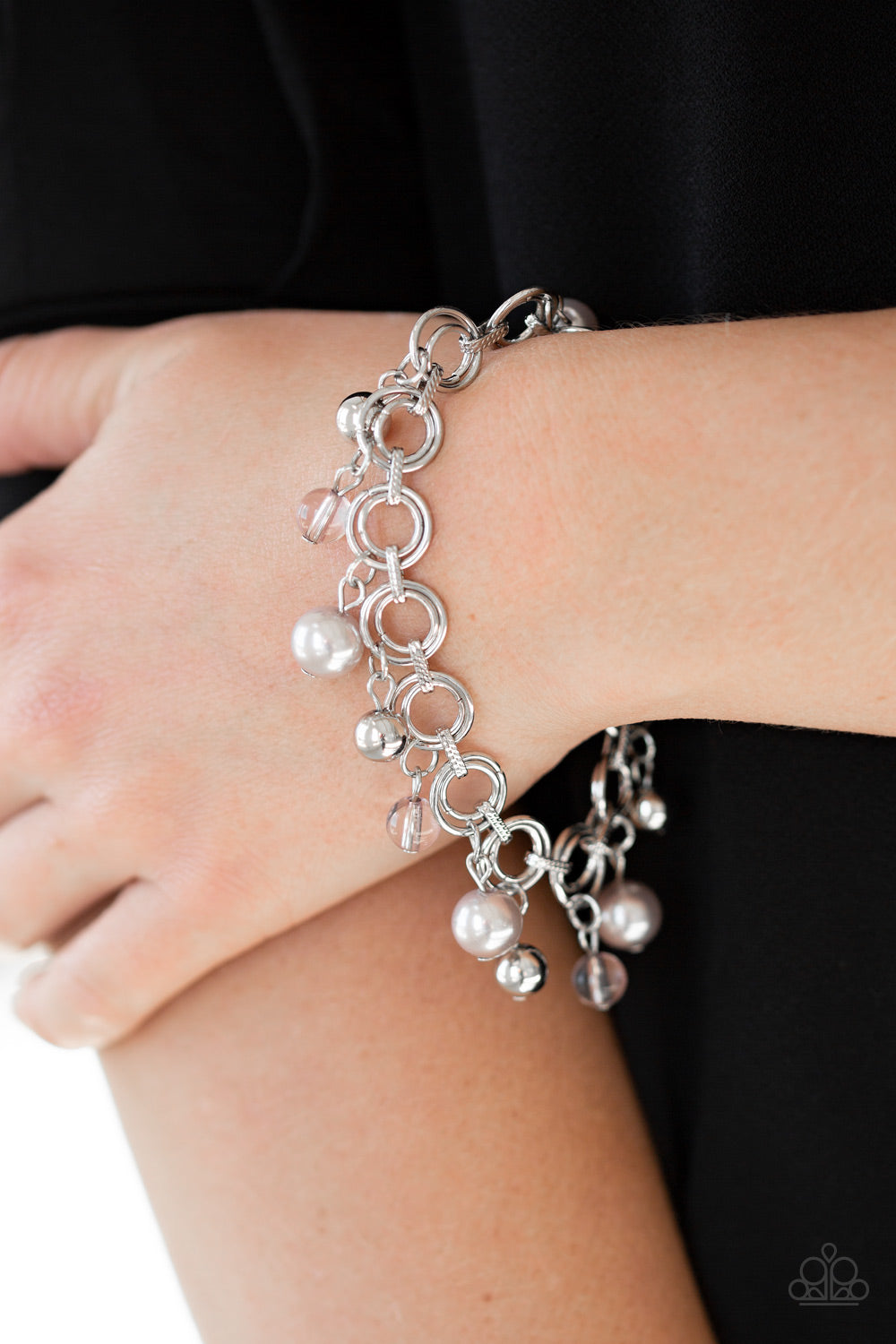 Paparazzi Accessories-Fancy Fascination Silver/Pearly Bead Bracelet