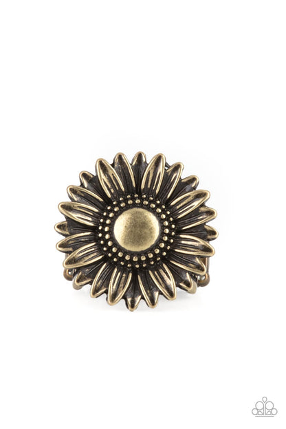 Paparazzi Accessories-Farmstead Fashion Brass Rustic Daisy Bloom Ring