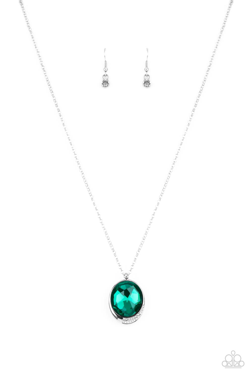 Paparazzi Accessories-Fashion Finale Green White Rhinestone Gem Necklace Set
