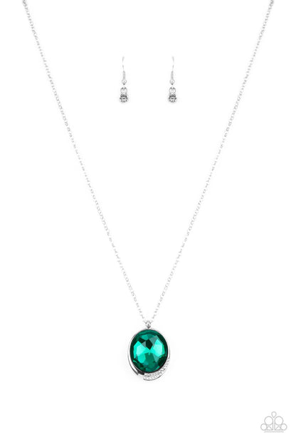 Paparazzi Accessories-Fashion Finale Green White Rhinestone Gem Necklace Set
