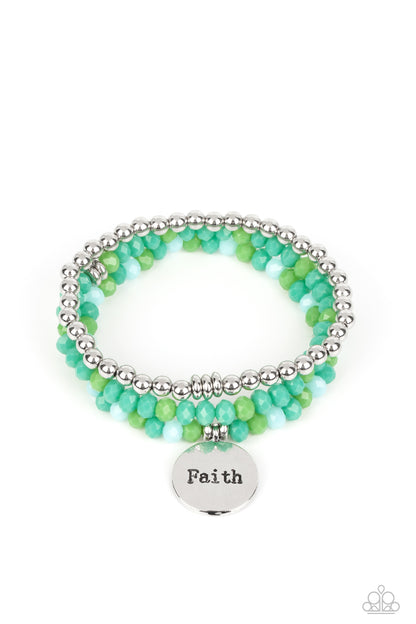 Paparazzi Accessories-Fashionable Faith Green Bead Charm Bracelet