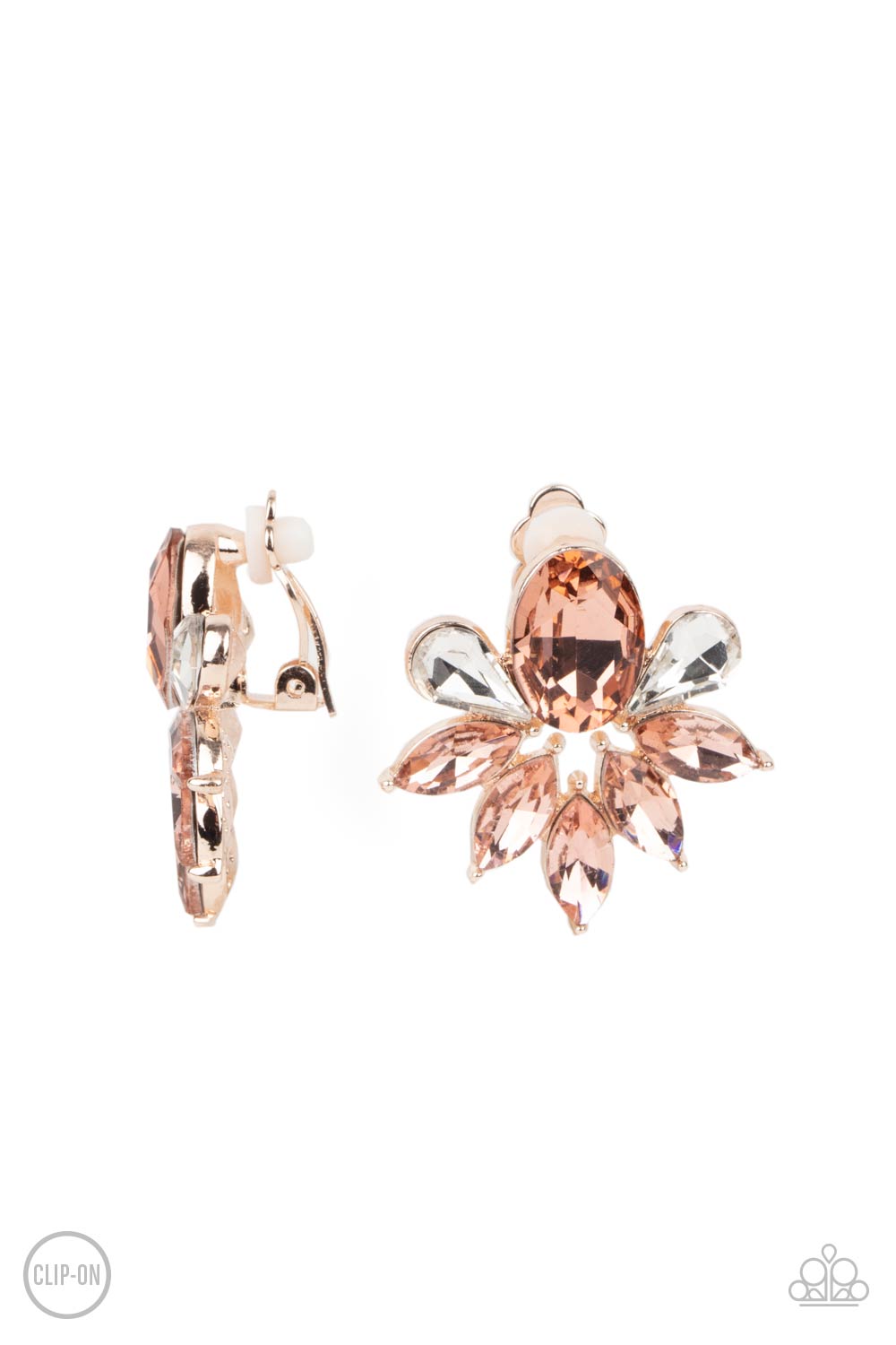 Paparazzi Accessories-Fearless Finesse White Teardrop Rose Gold Earrings