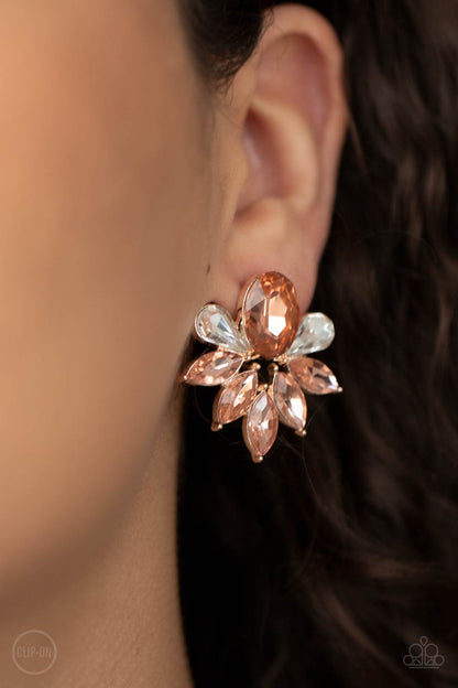 Paparazzi Accessories-Fearless Finesse White Teardrop Rose Gold Earrings