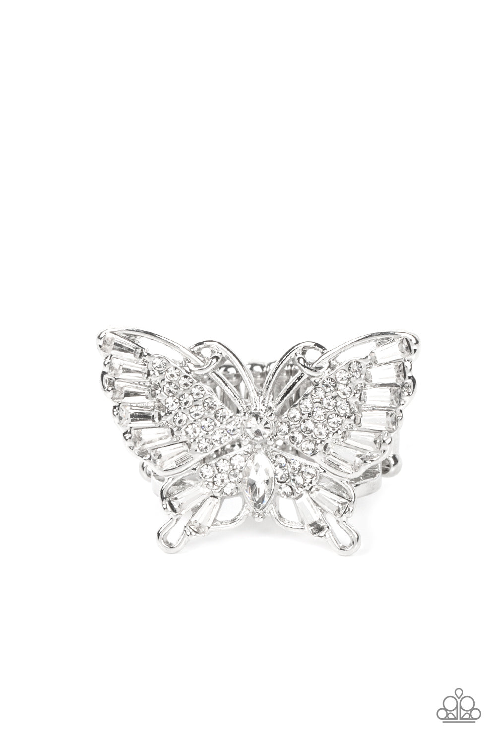 Paparazzi Accessories-White Teardrop Silver Butterfly LOTP Ring