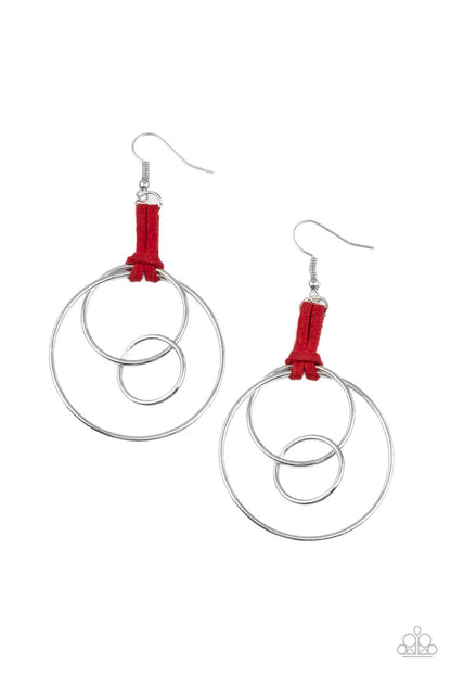 Paparazzi Accessories-Fearless Fusion Red Suede Earrings