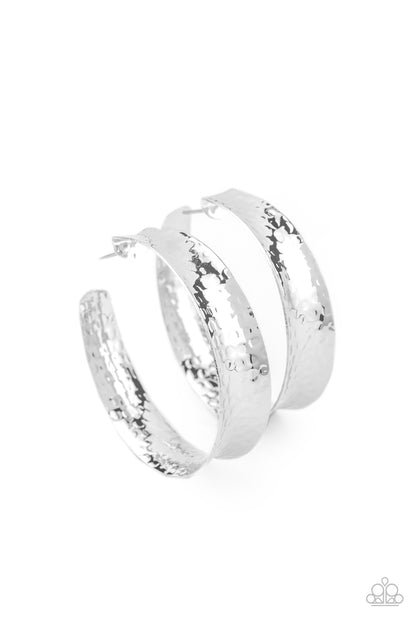 Paparazzi Accessories-Fearlessly Flared Silver Beveled Hoop Earrings