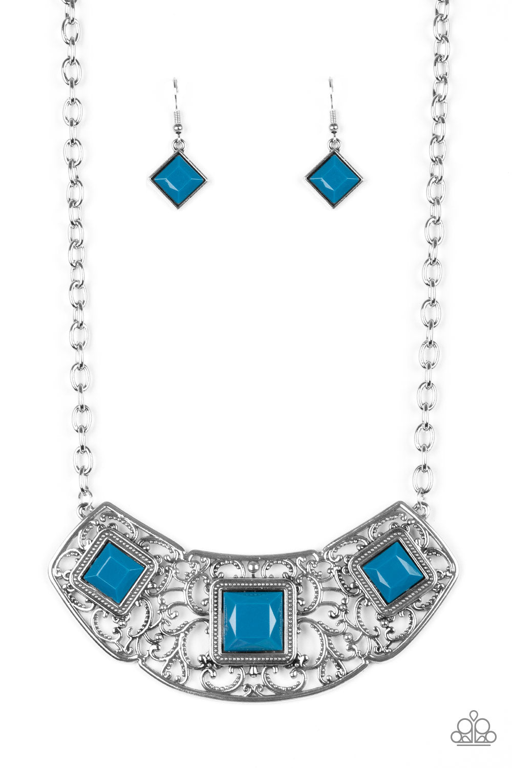 Paparazzi Accessories-Feeling Inde-PENDANT Blue Filligree Necklace Set