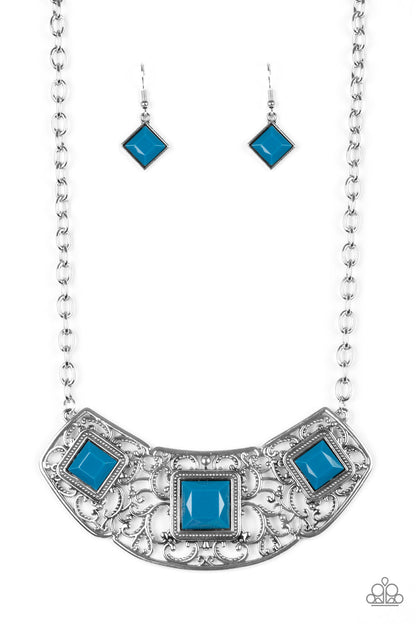 Paparazzi Accessories-Feeling Inde-PENDANT Blue Filligree Necklace Set