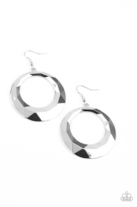 Paparazzi Accessories-Fiercely Faceted Silver Earrings