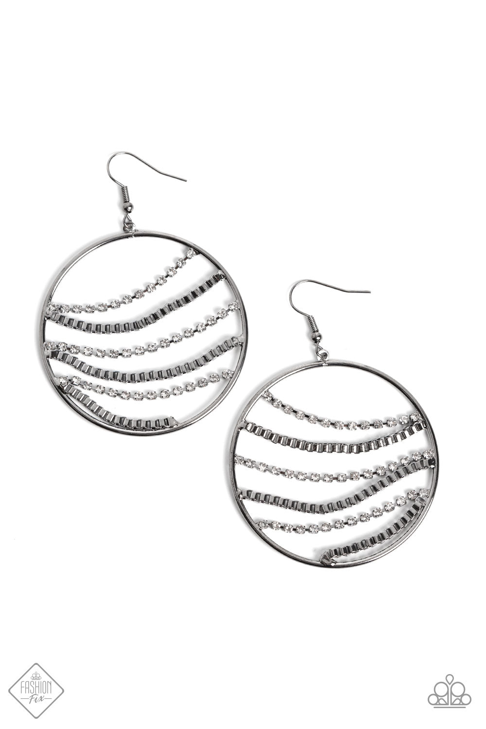 Paparazzi Accessories-Fighting Fortune Black Sparkly Hoop 2022 FF Earrings