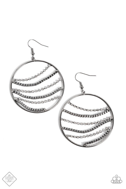 Paparazzi Accessories-Fighting Fortune Black Sparkly Hoop 2022 FF Earrings