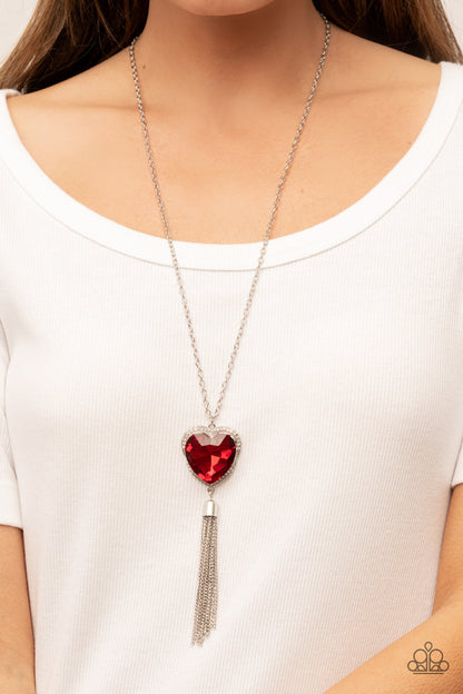 Paparazzi Accessories-Finding My Forever Red Glassy Rhinestone Heart Necklace Set