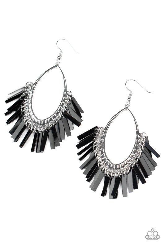 Paparazzi Accessories-Fine Tuned Machine Black Earrings