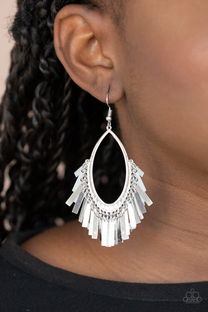 Paparazzi Accessories-Fine Tuned Machine Silver Earrings