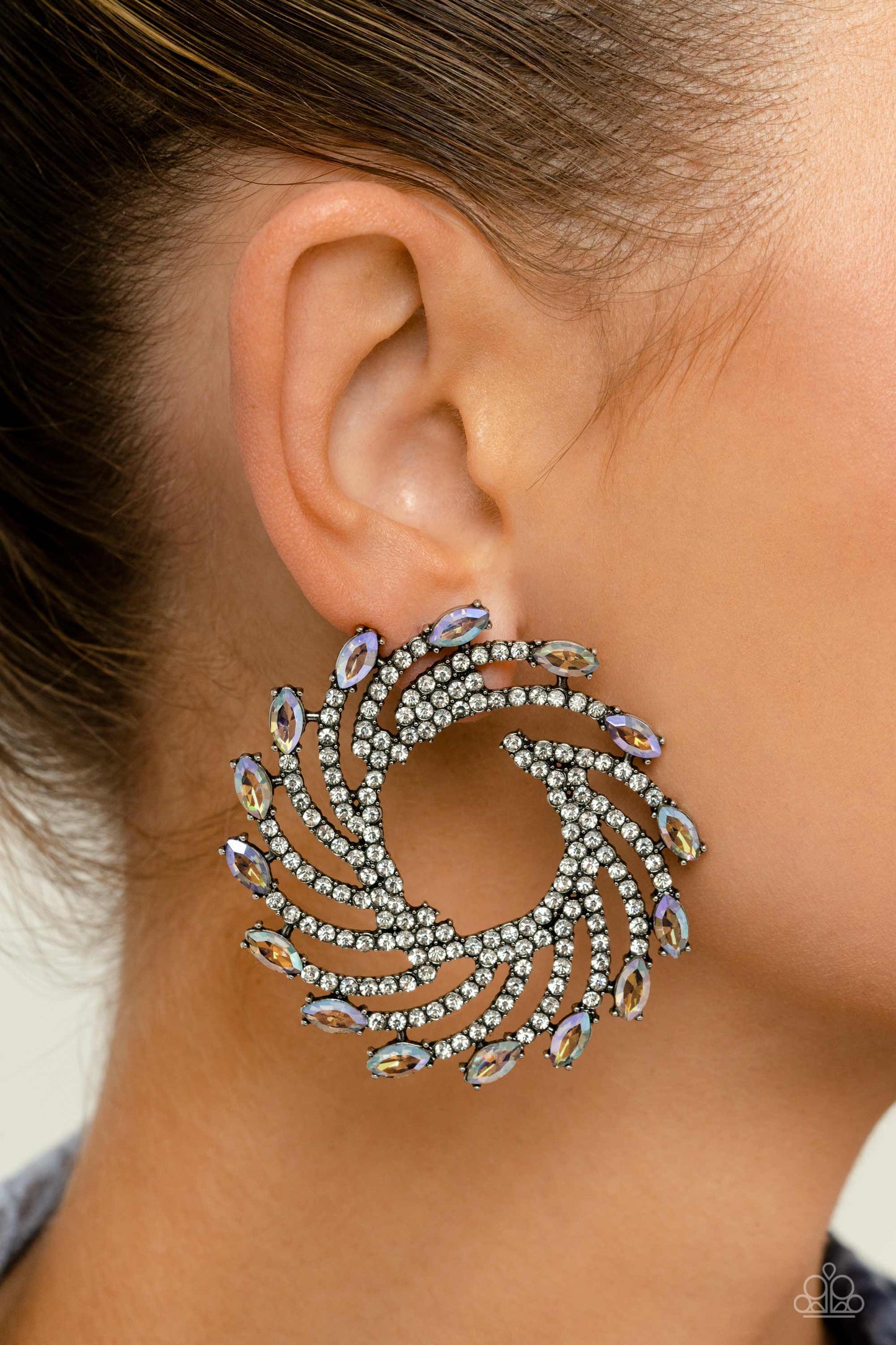 Paparazzi Accessories-Firework Fanfare Multi Shimmery Silver LOTP Earrings