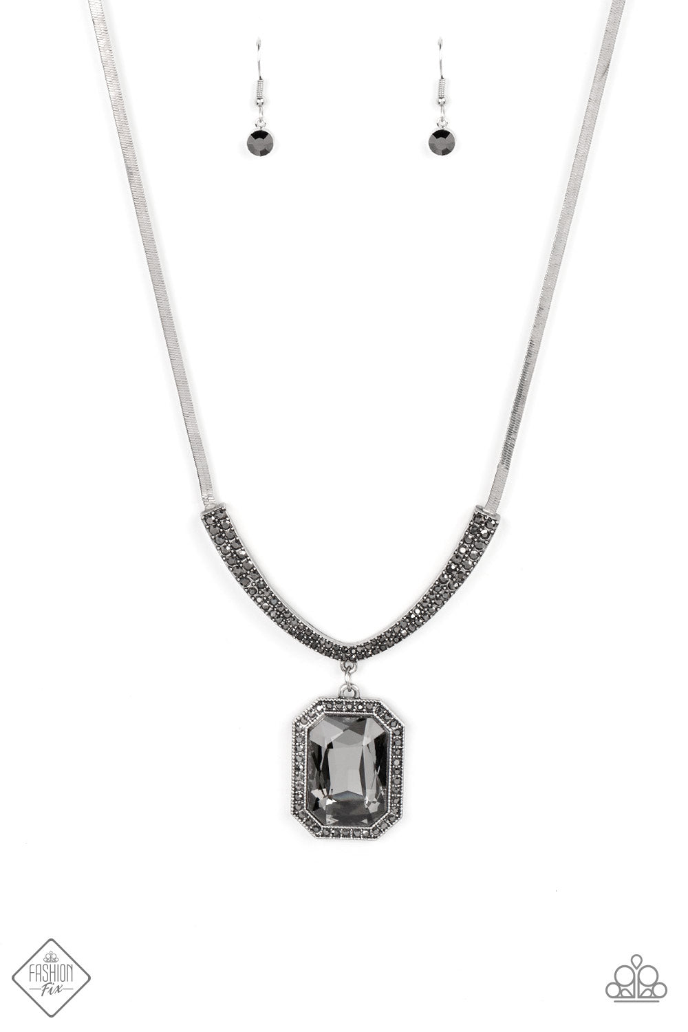 Paparazzi Accessories-Fit for a DRAMA QUEEN Hematite Rhinestone FF Necklace Set