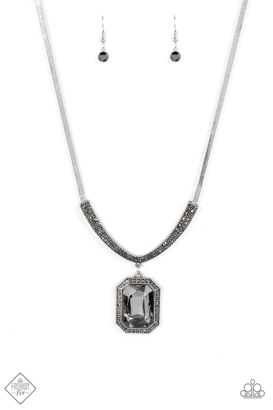 Paparazzi Accessories-Fit for a DRAMA QUEEN Hematite Rhinestone FF Necklace Set