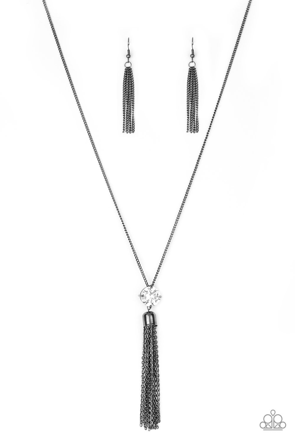 Paparazzi Accessories-Five-Alarm FIREWORK Black Tassel Necklace Set