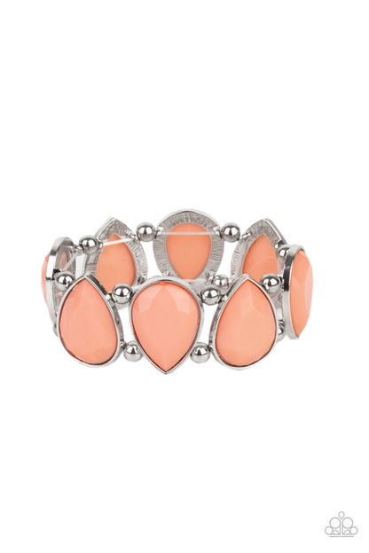 Paparazzi Accessories-Flamboyant Tease Coral Teardrop Silver Bead Bracelet