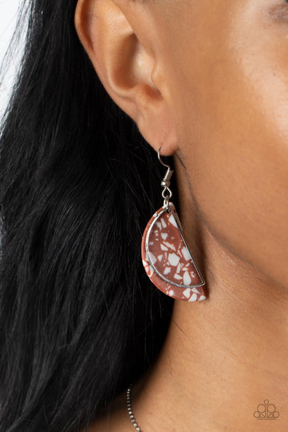 Paparazzi Accessories-Flashdance Fashionista Brown Adobe Stone Earrings